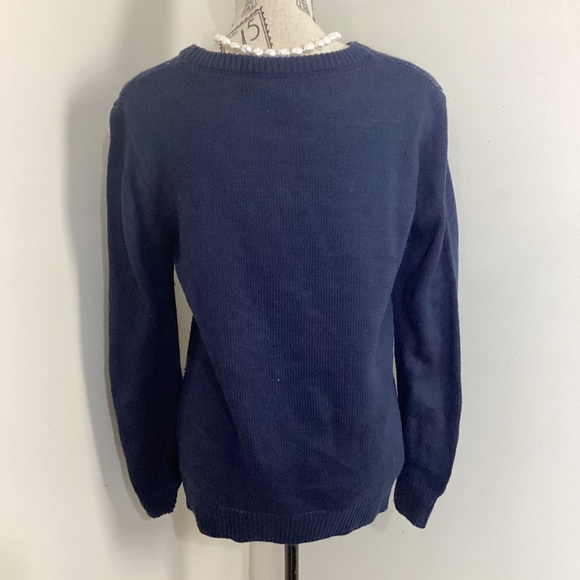 Christmas Sweater Women’s NavyBlue Christmas Tree PomPom Gifts Knit LS Sweater - Picture 3 of 4